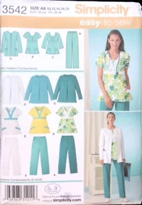 Simplicity Sewing Pattern 3542 Scrubs Womens Size 10-18 Top Pants Jacket Nurse - Picture 1 of 5