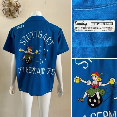 1970s USAF Germany Embroidered Womens Bowling Party Souvenir Shirt Blouse Vtg - Image 1 of 4