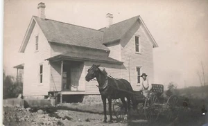 RPPC - Northern Michigan Farmer in Horse-Drawn Carriage in Front of Rural Home - Picture 1 of 2