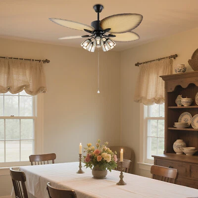 Ceiling Fan with Light Remote Control Reversible 5 Palm Tropical Blades 52 inch - Image 1 of 4