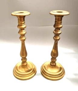 Antique 19th Century Heavy Brass Polish Shabbat Candlesticks - Picture 1 of 6