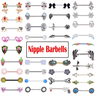 1-2pcs Nipple Rings Tongue Ring Surgical Steel Nipplerings Piercing Barbells 14G - Image 1 of 4