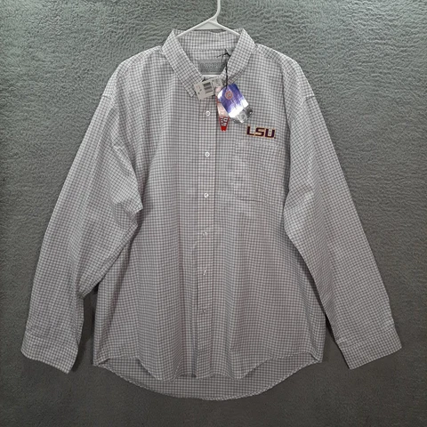 LSU Shirt Adult 2XL XXL White Purple Plaid Campus Specialties NCAA Sports NEW Cover