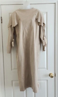 Vestido Walter Kristensen Vintage Años 80 Cuero Gamuza Talla 10 Borlas Foto 1 de 2