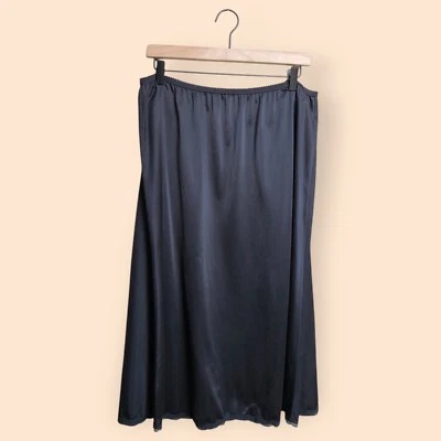 Vintage 60s Shadow Line Black Lace Trim Slip Skirt MIDI 30” Women’s Plus Size 2X - Image 1 of 4