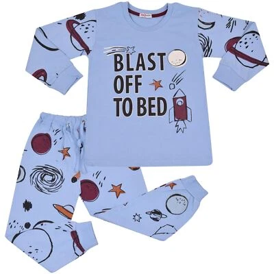 Conjunto de pijamas de 2 piezas de ropa de dormir para niños Rocket Spaceship azul explosivo Foto 1 de 2