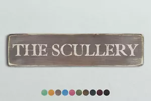 THE SCULLERY Vintage Style Wooden Sign. Shabby Chic Retro Home Gift - Imagen 1 de 7