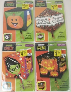 Lot 4 Halloween Cubez 15"x15" & Anglez 17"x21" Foil Balloon Pumpkin Monster O1 - Picture 1 of 4