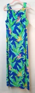 Tommy Bahama WM Large Blue Green Hawaiian Print Maxi Dress Stretch Cruisewear - Picture 1 of 5