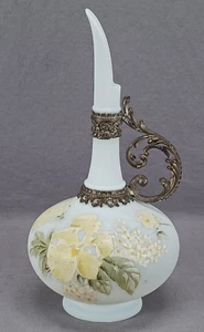 CF Monroe Wave Crest Hand Enameled Floral & Brass Mounted Ewer C. 1892-1916 - Picture 1 of 10