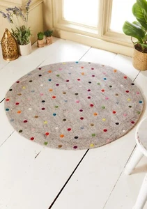 Dotty Round Needle Felted Rug, 90cm - Picture 1 of 14