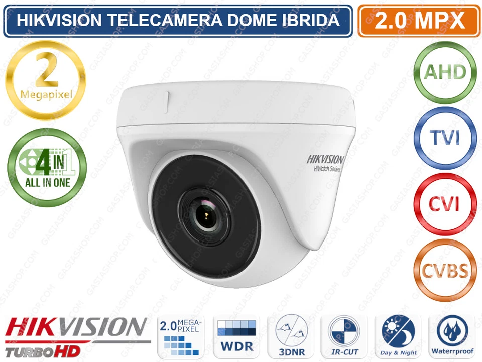 HIKVISION TELECAMERA DOME 4IN1 TVI AHD CVI CVBS FULL HD 1080P 2MP 2.8MM OSD - Immagine 1 di 1