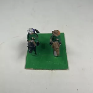1 Vintage Toy Lead Soldiers Riding Horses Wearing Green Cloaks .5" Tall - Picture 1 of 2