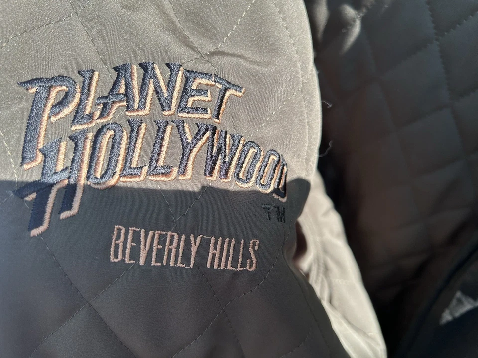 Chaqueta de vuelo de bombardero reversible de cuero vintage Planet Hollywood Las Vegas L Foto 1 de 3