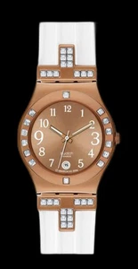 SWATCH IRONY Women's White Cocktail Party Play Gold Vintage Swiss Watch YLG403 - Picture 1 of 2