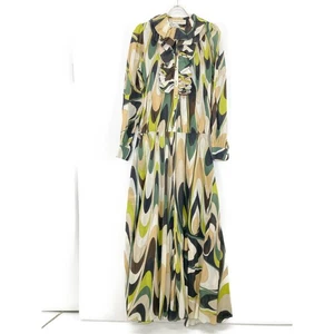 Emilio Pucci 3ERI61 Green x Black Cotton Front Gathered Belted Print Maxi Dr... - Picture 1 of 11