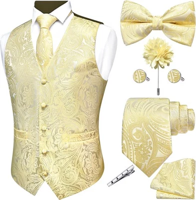 Conjunto de 7 piezas chaleco de jacquard de cachemira formal para hombre boda negocios fiesta chaleco Foto 1 de 4