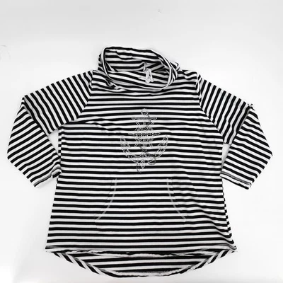 Quacker Factory Sweatshirt Womens 1X Cowl Rhinestone Anchor Striped Knit Pullove - Image 1 of 4