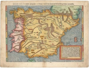 1567 Sebastian Munster Hand-Colored Map of Iberia - Spain and Portugal - Picture 1 of 2