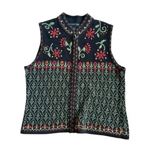 Chaleco Suéter Nomadic Traders S Cárdigan Rojo Verde Bordado Navidad Cremallera - Imagen 1 de 6