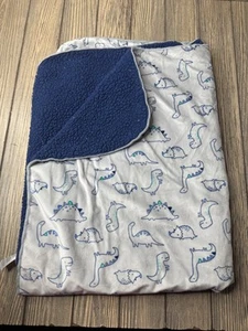 Just Born Dinosaur Baby Blanket Soft Fleece & Sherpa Blue/Gray 30" x 40" - Picture 1 of 4