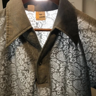 Paul Howard Shirt Mens Medium Blue Sheer Dagger Collar Disco True Vintage Floral - Image 1 of 4