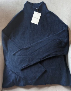 NWT Everlane Slouchy Organic Cotton Funnel Neck Sweater, Navy Blue, S L - Picture 1 of 9
