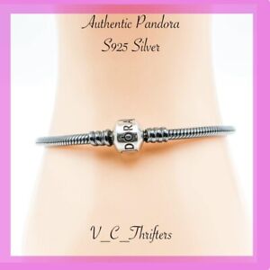 Authentic Pandora Snake Chain Barrel Clasp 925 Silver Charm Bracelet 19cm/7.5”