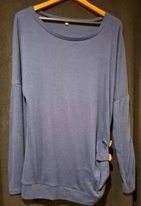 Unbranded Women's Oversized Long Sleeve Navy Top Size Large Brown Buttons - Picture 1 of 6