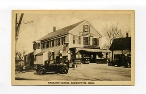 Postal antigua Bridgewater MA Mass Tinkham's Corner coches antiguos, tienda, gasolineras - Imagen 1 de 2