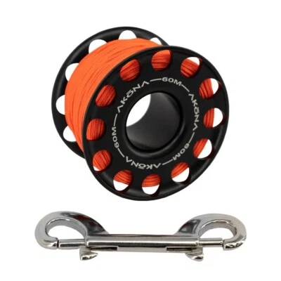 Carrete de dedo de buceo de aluminio AKONA 60 M/200 PIES - negro - acero inoxidable a presión Foto 1 de 4