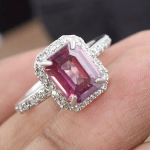 Anillo de compromiso de diamantes rosas VVS natural de 4,5 quilates certificado AAA de plata de ley 925 - Imagen 1 de 11