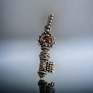 Sterling Silber & 18K BARBARA BIXBY Schlüssel Anhänger Verstärker verziert mit Granat - Bild 1 von 5