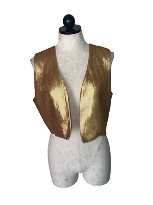 Colete Feminino Armando Mafud Tamanho Médio Dourado Cropped Lantejoulas Forrado Casual - Imagem 1 de 4