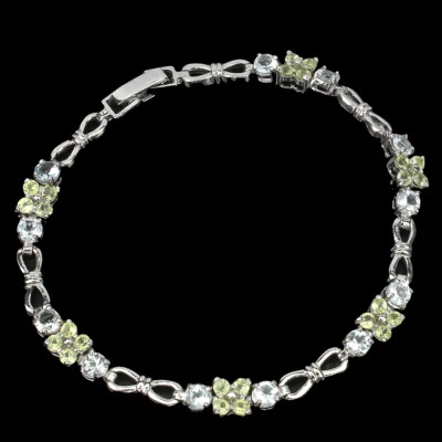925 Sterling Silver Bracelet Round Aquamarine Peridot Gemstone Jewelry 7 Inches - Image 1 of 4