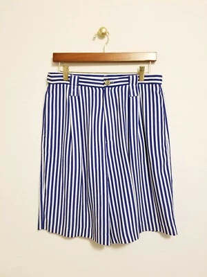Vintage Allison Collectibles Blue White Striped Rayon Culotte Shorts Size 12 - Image 1 of 4