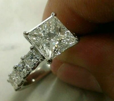 3.50ct Princess cut Diamond Solitaire Wedding Ring Sterling Silver Lab Created - Image 1 of 4