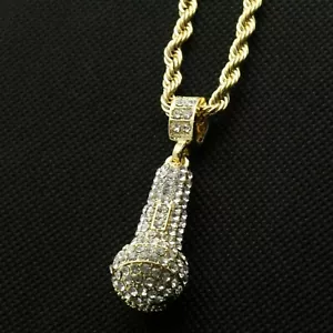 Men's 2Ct Round Lab Created Diamond Hip Hop Mic Pendant 14k Yellow Gold Plated - Picture 1 of 5