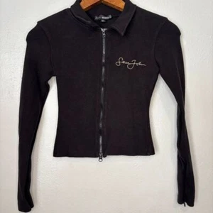 Sean John x Missguided 4 gestickte Logo gerippt schwarz Langarm Reißverschluss Top - Bild 1 von 6