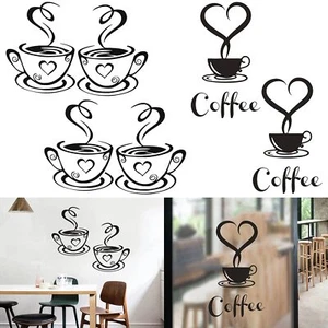 4 Pack Coffee Tea Cup Art Wall Decal Sticker Coffee Bar Wall Decor Removable ... - Picture 1 of 7