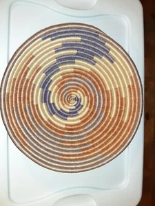 Basket Hand Made Art Coiled Woven Boho Rustic Bowl Tray Dish - Picture 1 of 5