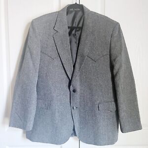 Circle S 48R Black White Western Wool Blend Black Suede Elbow Patch Sports Coat