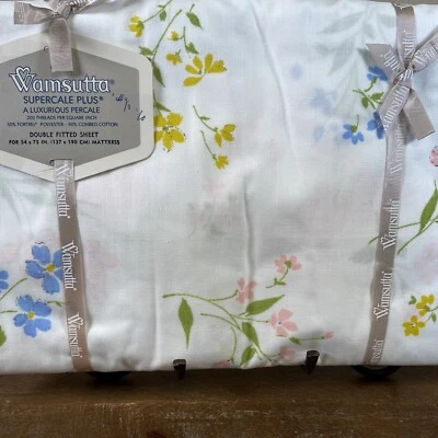 Vtg Wamsutta Supercale Plus FANTASY Double Fitted Sheet Percale 54"x75" Floral - Image 1 of 4