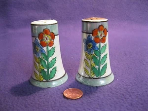 Vintage Light Teal Lusterware Flower Column Salt and Pepper Shakers Japan 29 - Picture 1 of 4