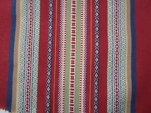 Brick Red Navy Green Cream Gold Ethnic Global Embroidered Stripe Fabric 70"x55"W - Picture 1 of 9
