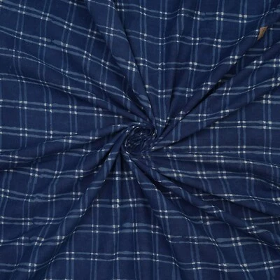 Tela con estampado de bloques de mano india de 1 yarda de algodón azul índigo tela con estampado natural Foto 1 de 4