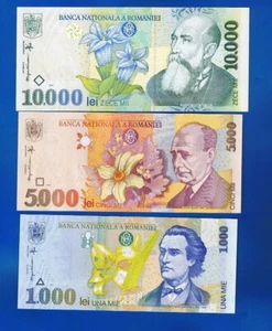 Rumania Rumania - 3 x BILLETES 1000 Lei / 10000 Lei 1998 / 1999 UNC UNZ SET - Imagen 1 de 2