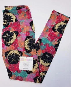 LuLaRoe OS Leggings PUG Dogs Vintage Very RARE One Size (Fits Size 2-10) - Picture 1 of 8