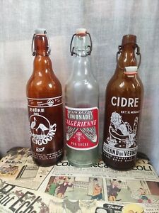 Lot bouteilles en verre ancienne limonade / biere/ cidre deco atelier 1950