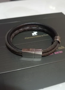 Abercrombie & Fitch Men’s Black Distressed Braided Leather Bracelet – Vintage - Picture 1 of 5